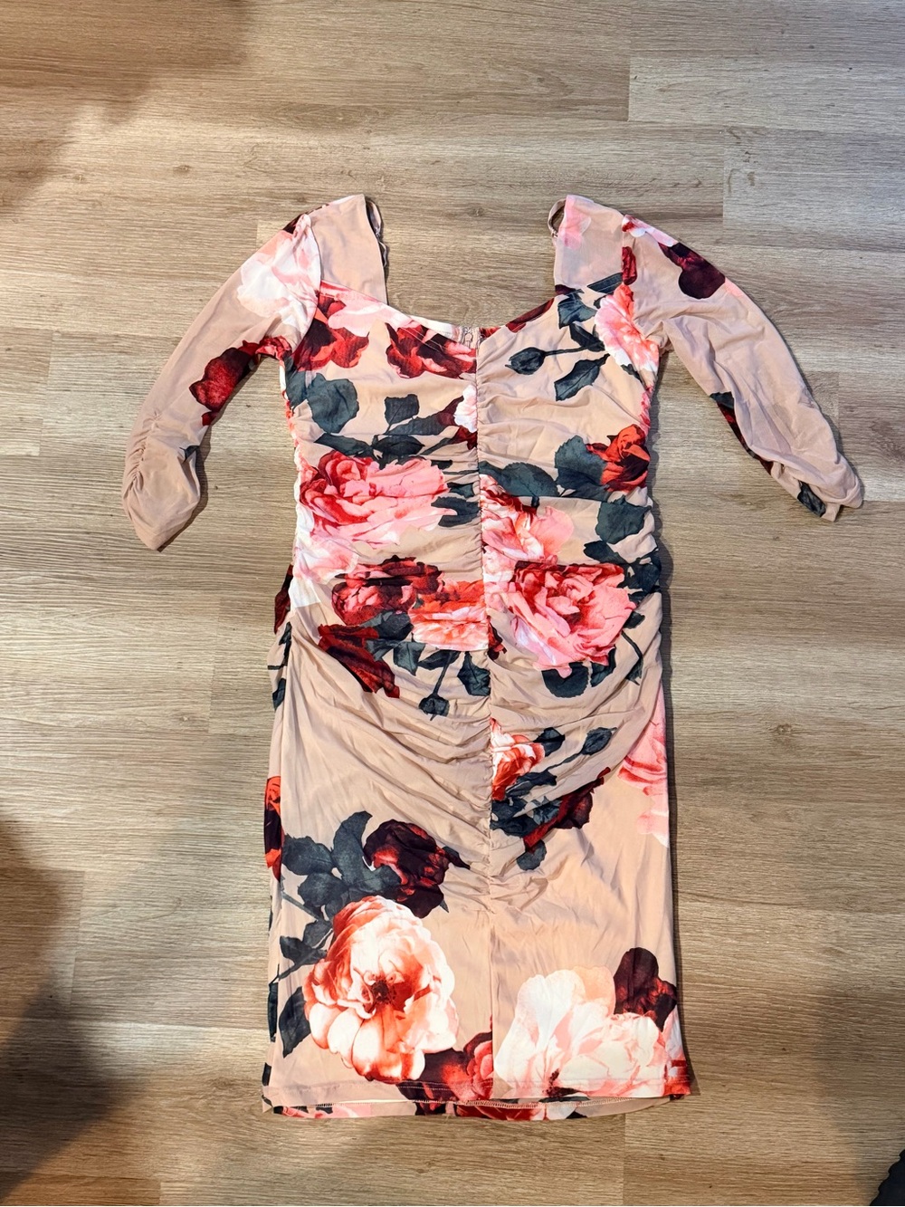 le chateau Pink Floral Ruched Midi Dress